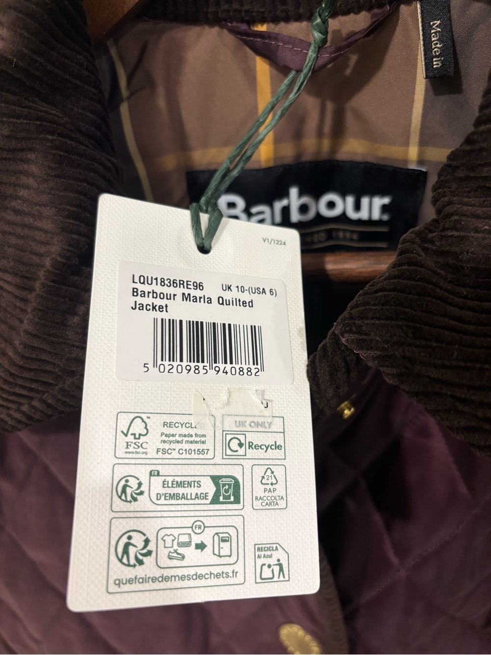 Barbour Quilted Marla Bomber Jacket in Plum NWT size US6/UK10 - Picture 7 of 8